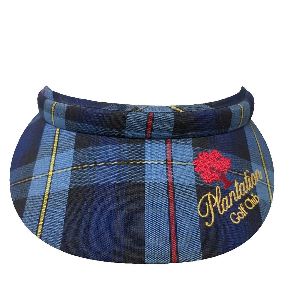 Texace Visor Hat Blue One Size Plantation Golf Club Plaid Made in USA Vintage